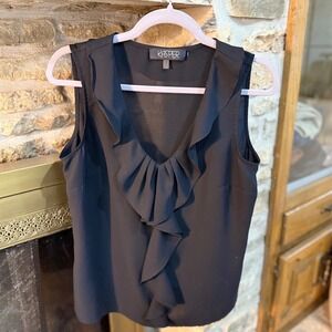 Kasper Black Tank Top Ruffle Women's Size M Y2K Career Workwear Chic